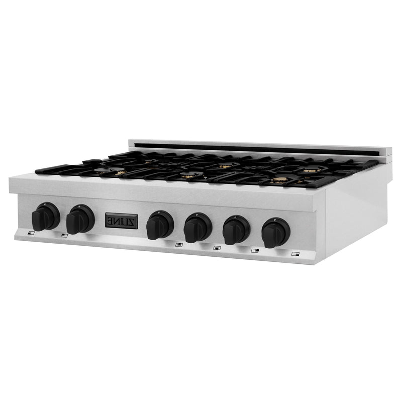 ZLINE Autograph Edition 36" Porcelain Rangetop with 6 Gas Burners in Dura Snow Stainless Steel With Accents