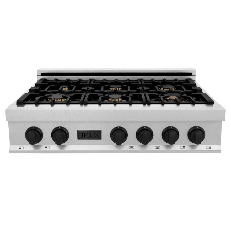 ZLINE Autograph Edition 36" Porcelain Rangetop with 6 Gas Burners in Dura Snow Stainless Steel With Accents