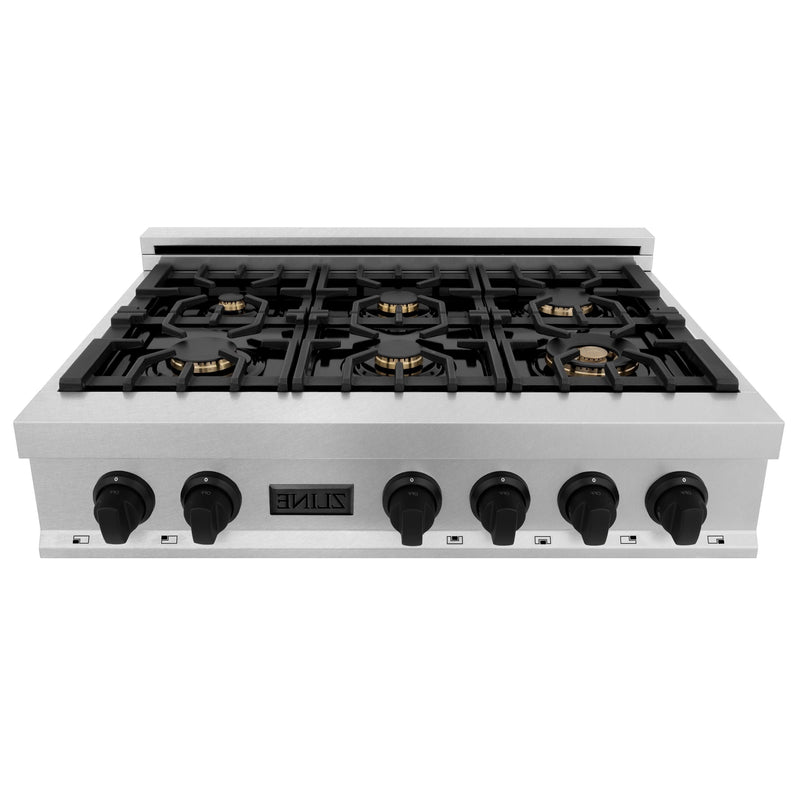 ZLINE Autograph Edition 36" Porcelain Rangetop with 6 Gas Burners in Dura Snow Stainless Steel With Accents