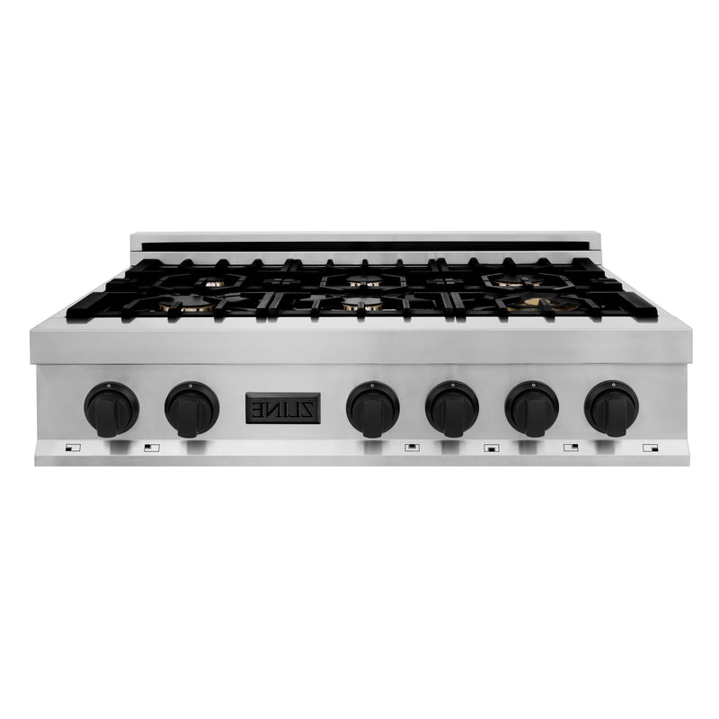 ZLINE Autograph Edition 36" Porcelain Rangetop with 6 Gas Burners in Stainless Steel with Accents
