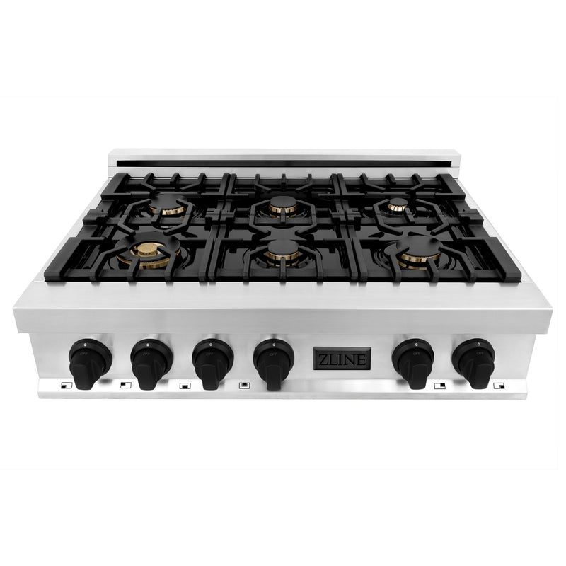 ZLINE Autograph Edition 36" Porcelain Rangetop with 6 Gas Burners in Stainless Steel with Accents