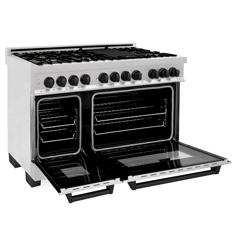 ZLINE Autograph Edition 48" 6.0 cu. ft. Dual Fuel Range with Gas Stove and Electric Oven in DuraSnow Stainless Steel with Accents