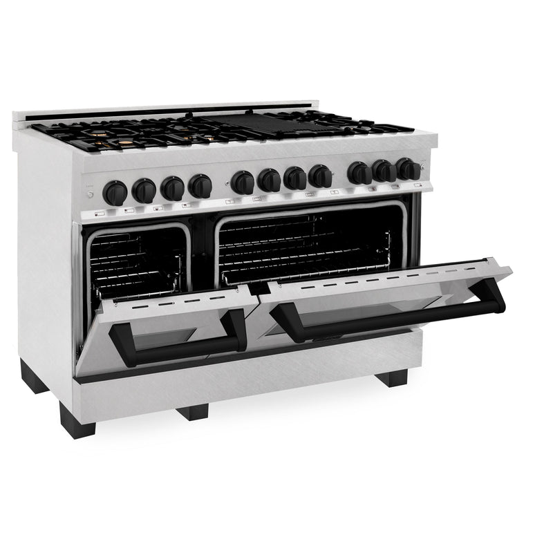 ZLINE Autograph Edition 48" 6.0 cu. ft. Dual Fuel Range with Gas Stove and Electric Oven in DuraSnow Stainless Steel with Accents