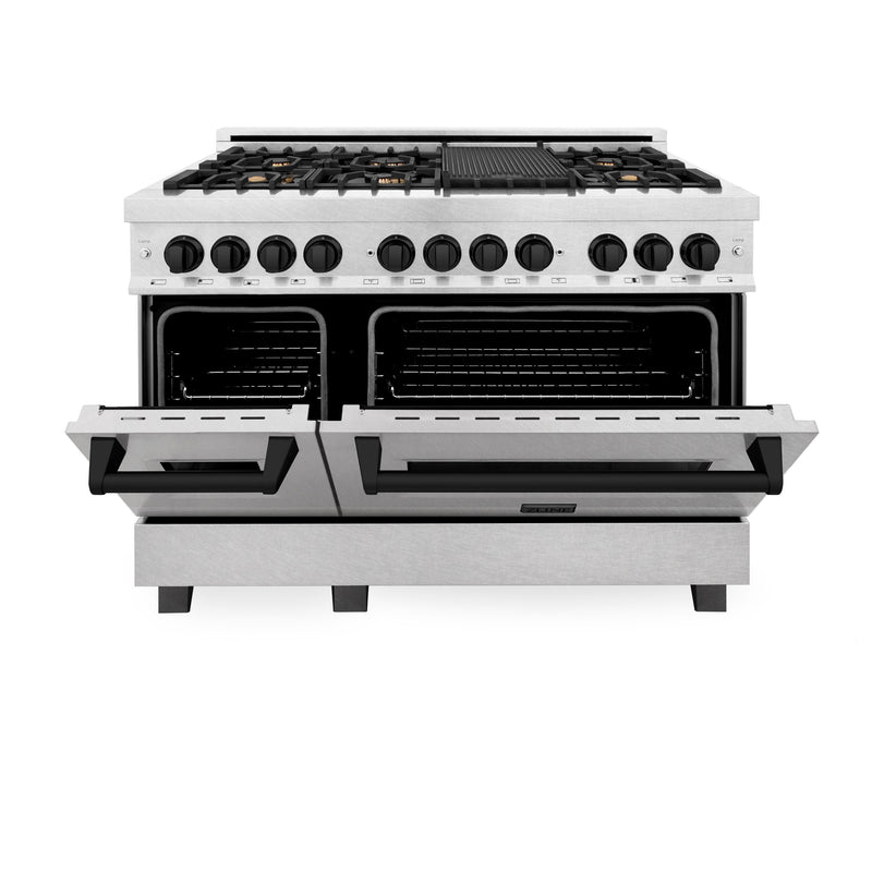 ZLINE Autograph Edition 48" 6.0 cu. ft. Dual Fuel Range with Gas Stove and Electric Oven in DuraSnow Stainless Steel with Accents