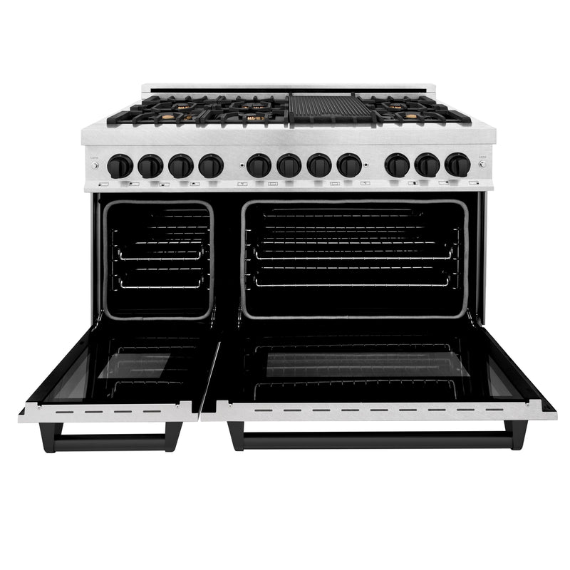 ZLINE Autograph Edition 48" 6.0 cu. ft. Dual Fuel Range with Gas Stove and Electric Oven in DuraSnow Stainless Steel with Accents