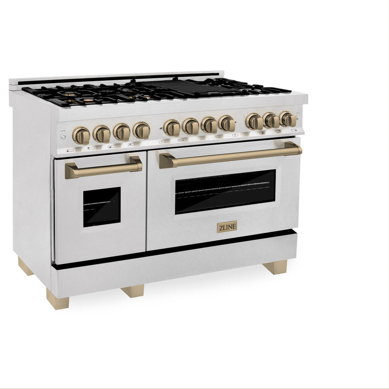 ZLINE Autograph Edition 48" 6.0 cu. ft. Dual Fuel Range with Gas Stove and Electric Oven in DuraSnow Stainless Steel with Accents