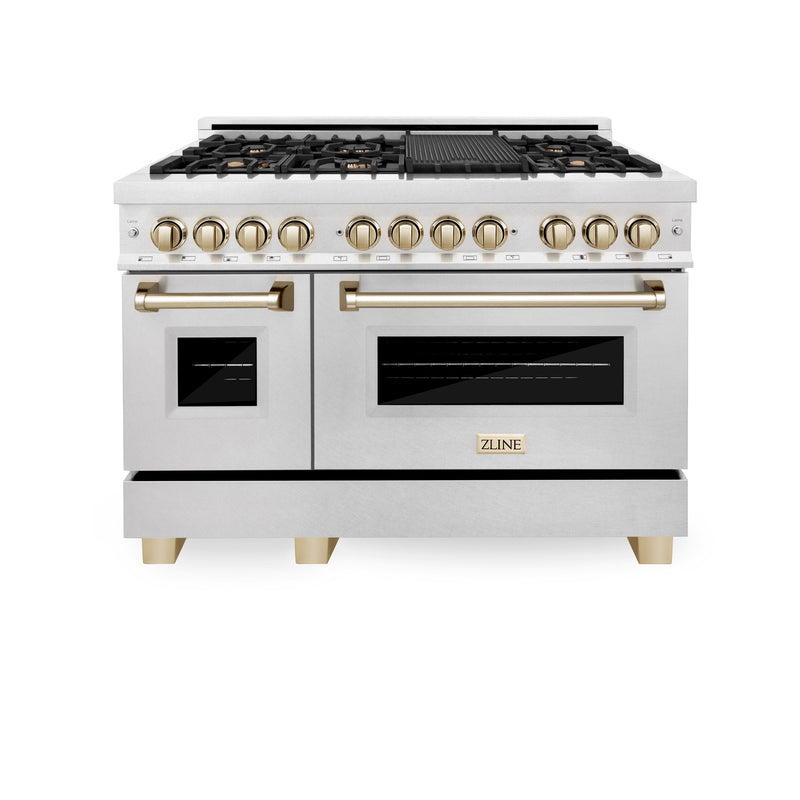 ZLINE Autograph Edition 48" 6.0 cu. ft. Dual Fuel Range with Gas Stove and Electric Oven in DuraSnow Stainless Steel with Accents