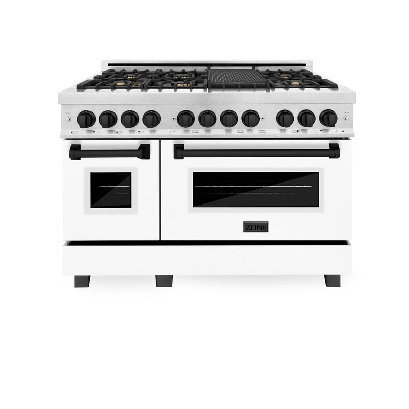 ZLINE Autograph Edition 48" 6.0 cu. ft. Dual Fuel Range with Gas Stove and Electric Oven in DuraSnow Stainless Steel with White Matte Door with Accents