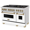 ZLINE Autograph Edition 48" 6.0 cu. ft. Dual Fuel Range with Gas Stove and Electric Oven in DuraSnow Stainless Steel with White Matte Door with Accents - RASZ-WM-48