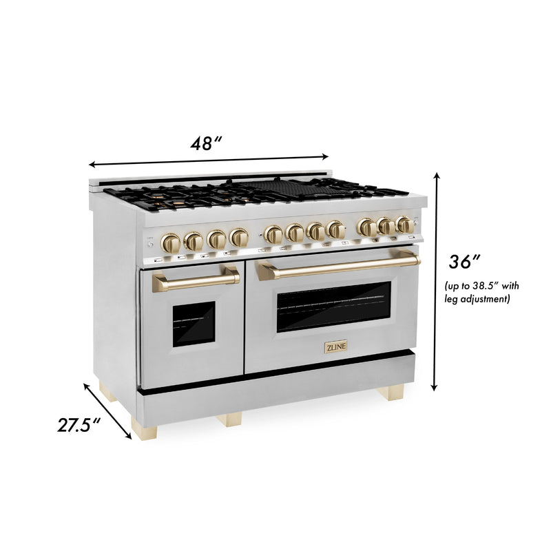 ZLINE Autograph Edition 48" 6.0 cu. ft. Dual Fuel Range with Gas Stove and Electric Oven in Stainless Steel with Accents