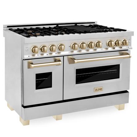 ZLINE Autograph Edition 48" 6.0 cu. ft. Dual Fuel Range with Gas Stove and Electric Oven in Stainless Steel with Accents