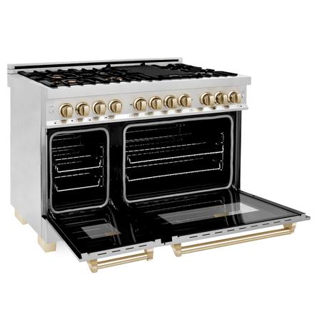 ZLINE Autograph Edition 48" 6.0 cu. ft. Dual Fuel Range with Gas Stove and Electric Oven in Stainless Steel with Accents