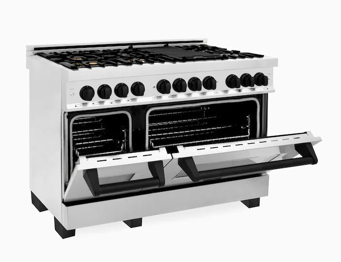 ZLINE Autograph Edition 48" 6.0 cu. ft. Dual Fuel Range with Gas Stove and Electric Oven in Stainless Steel with Accents