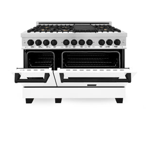 ZLINE Autograph Edition 48" 6.0 cu. ft. Dual Fuel Range with Gas Stove and Electric Oven in Stainless Steel with White Matte Door and Accents
