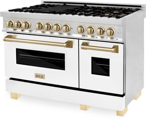ZLINE Autograph Edition 48" 6.0 cu. ft. Dual Fuel Range with Gas Stove and Electric Oven in Stainless Steel with White Matte Door and Accents - RAZ-WM-48