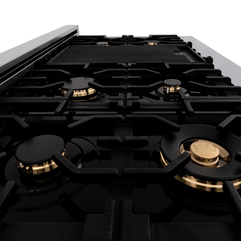 ZLINE Autograph Edition 48" Porcelain Rangetop with 7 Gas Burners in Stainless Steel With Accents