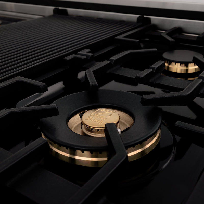 ZLINE Autograph Edition 48" Porcelain Rangetop with 7 Gas Burners in Stainless Steel With Accents