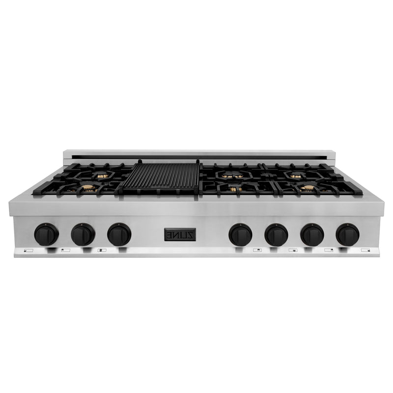 ZLINE Autograph Edition 48" Porcelain Rangetop with 7 Gas Burners in Stainless Steel With Accents