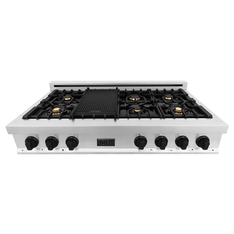 ZLINE Autograph Edition 48" Porcelain Rangetop with 7 Gas Burners in Stainless Steel With Accents