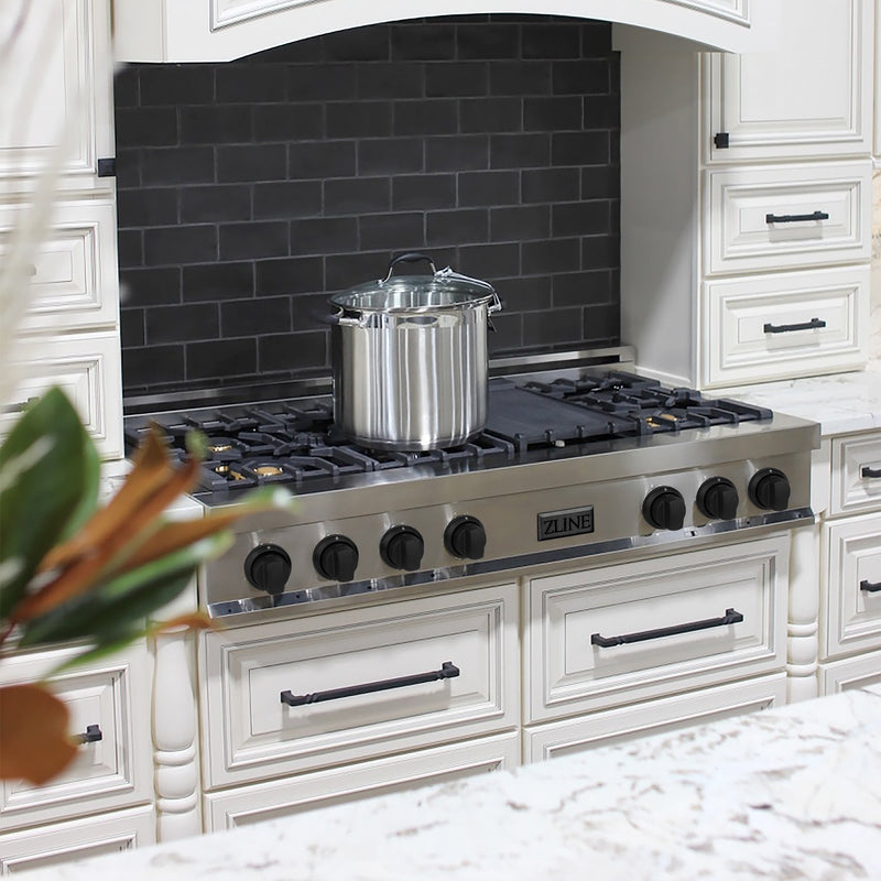 ZLINE Autograph Edition 48" Porcelain Rangetop with 7 Gas Burners in Stainless Steel With Accents