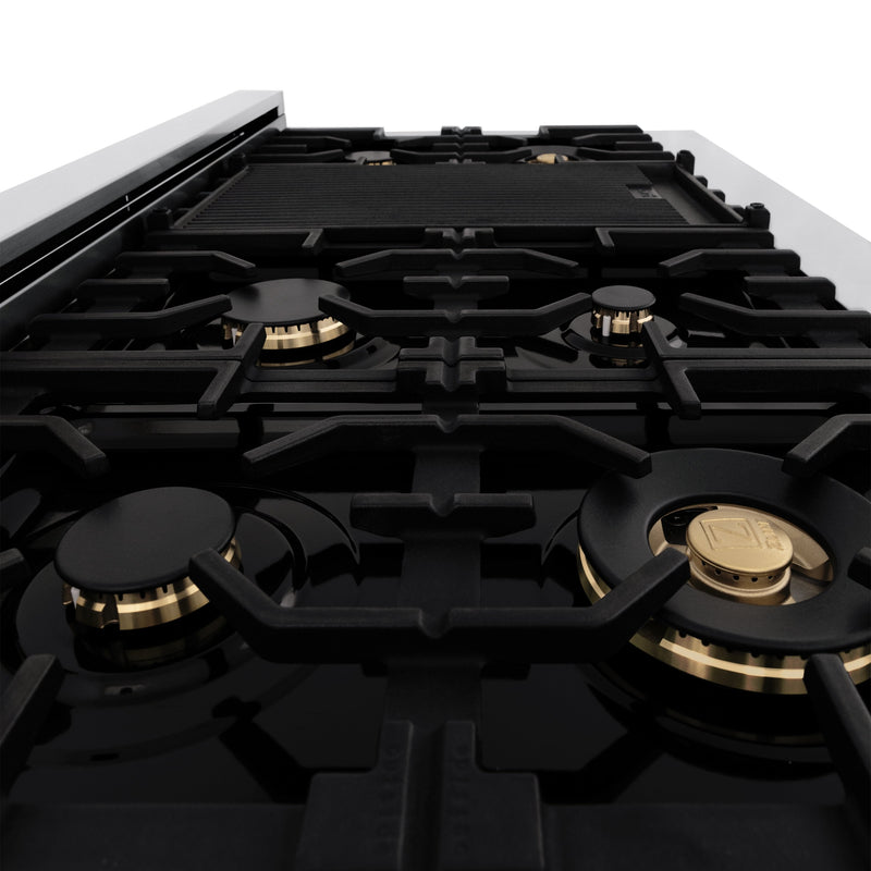 ZLINE Autograph Edition 48" Porcelain Rangetop with 7 Gas Burners in Stainless Steel With Accents