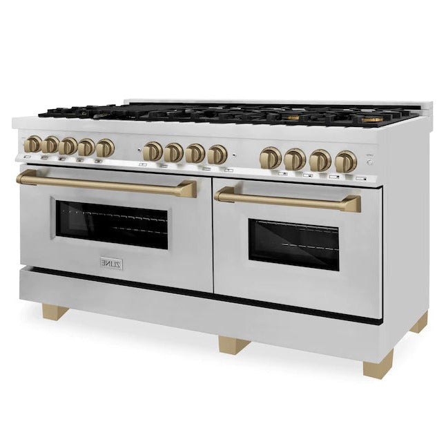 ZLINE Autograph Edition 60" 7.4 cu. ft. Dual Fuel Range with Gas Stove and Electric Oven in Stainless Steel with Accents - RAZ-60