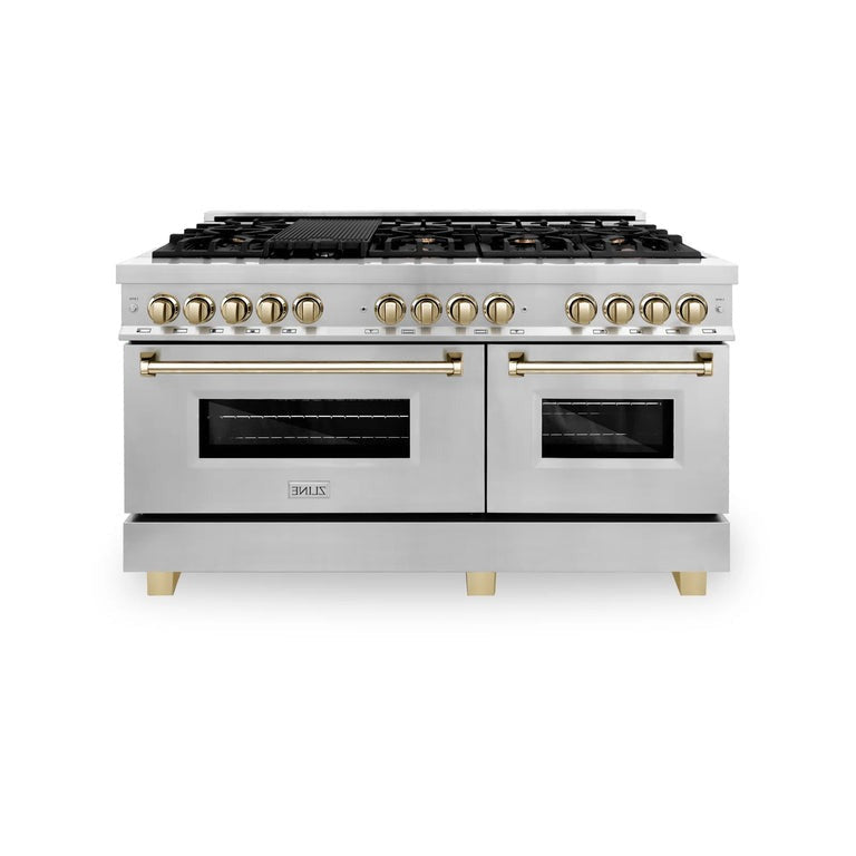 ZLINE Autograph Edition 60" 7.4 cu. ft. Dual Fuel Range with Gas Stove and Electric Oven in Stainless Steel with Accents - RAZ-60