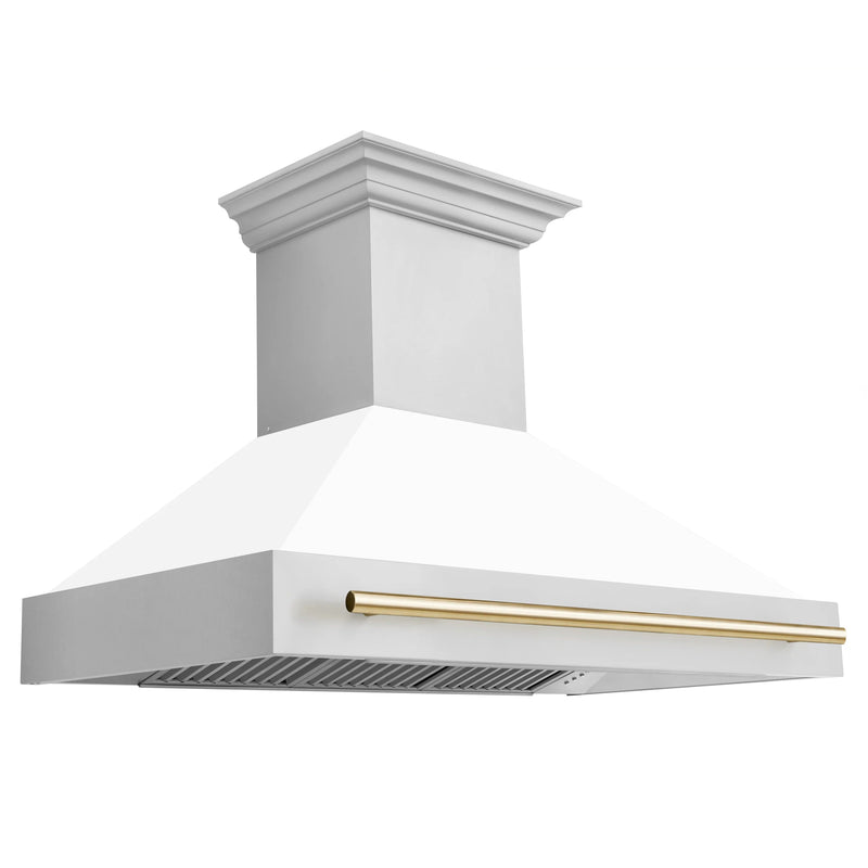 ZLINE Autograph Edition Stainless Steel Range Hood with White Matte Shell and Matte Black Handle