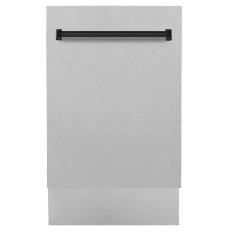 ZLINE Autograph Series 18 In. Dishwasher in DuraSnow Stainless Steel with Matte Black Handle, DWVZ-SN-18-MB