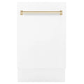 ZLINE Autograph Series 18 In. Dishwasher in White Matte with Champagne Bronze Handle