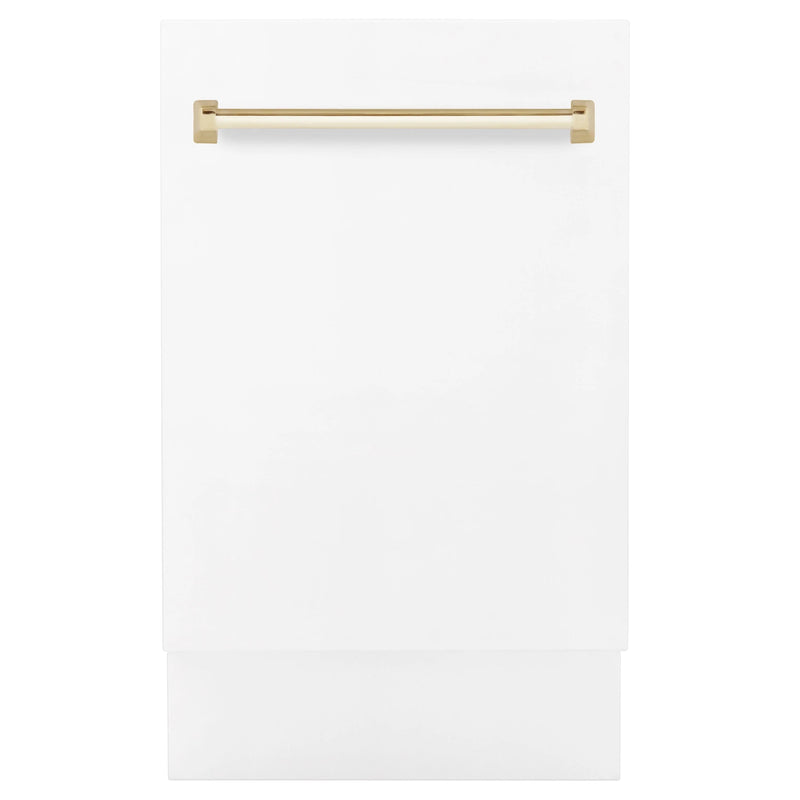 ZLINE Autograph Series 18 In. Dishwasher in White Matte with Champagne Bronze Handle