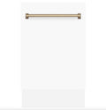 ZLINE Autograph Series 18 In. Dishwasher in White Matte with Champagne Bronze Handle