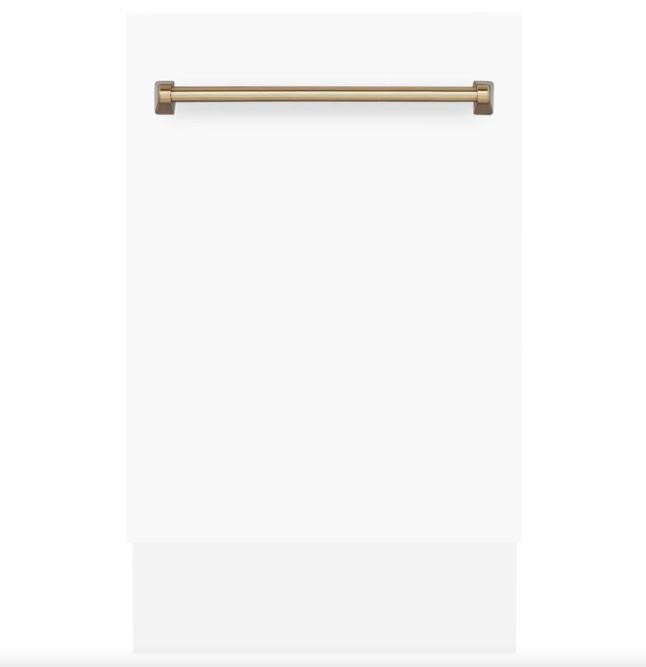 ZLINE Autograph Series 18 In. Dishwasher in White Matte with Champagne Bronze Handle