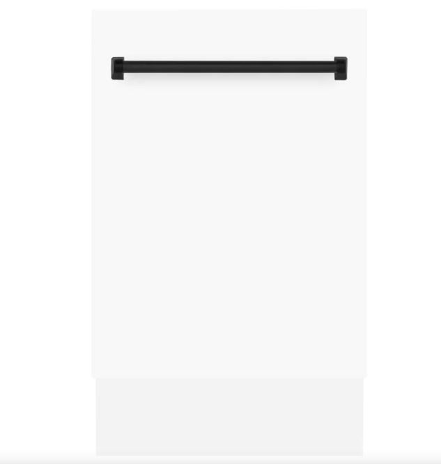 ZLINE Autograph Series 18 In. Dishwasher in White Matte with Matte Black Handle, DWVZ-WM-18-MB