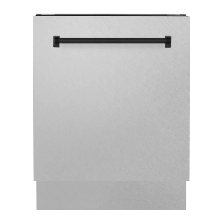 ZLINE Autograph Series 24 inch Tall Dishwasher in DuraSnow Stainless Steel with Matte Black Handle, DWVZ-SN-24-MB