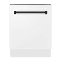 ZLINE Autograph Series 24 inch Tall Dishwasher in White Matte with Champagne Bronze Handle