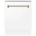 ZLINE Autograph Series 24 inch Tall Dishwasher in White Matte with Champagne Bronze Handle