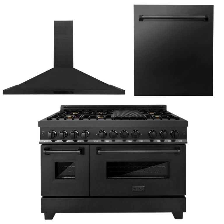 ZLINE Appliance Package - 48 in. Dual Fuel Range with Brass Burners, Range Hood, Dishwasher