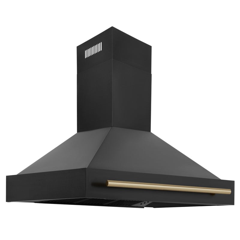 ZLINE 48 in. Autograph Edition Kitchen Package with Black Stainless Steel Dual Fuel Range and Range Hood with Champagne Bronze Accents (2AKP-RABRH48-CB)