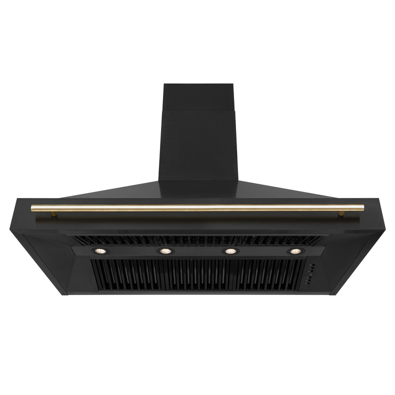 ZLINE 48 in. Autograph Edition Kitchen Package with Black Stainless Steel Dual Fuel Range and Range Hood with Polished Gold Accents (2AKP-RABRH48-G)