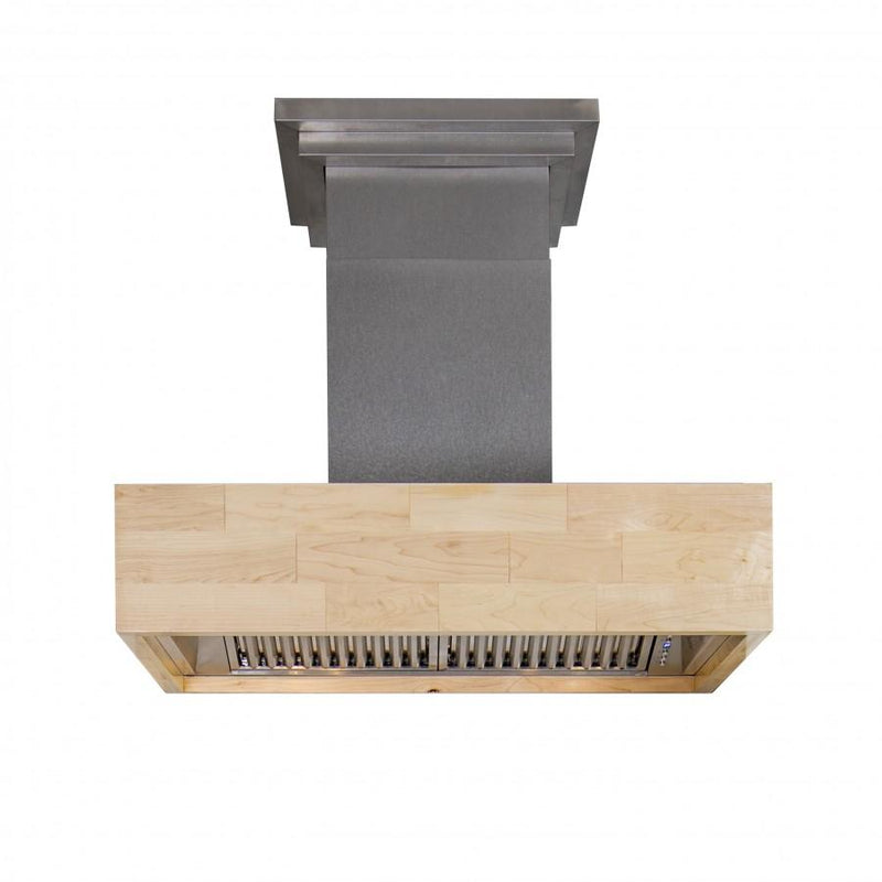 ZLINE Dual Remote Blower Designer Series Wooden Island Mount Range Hood in Butcher Block (681iM-RD)