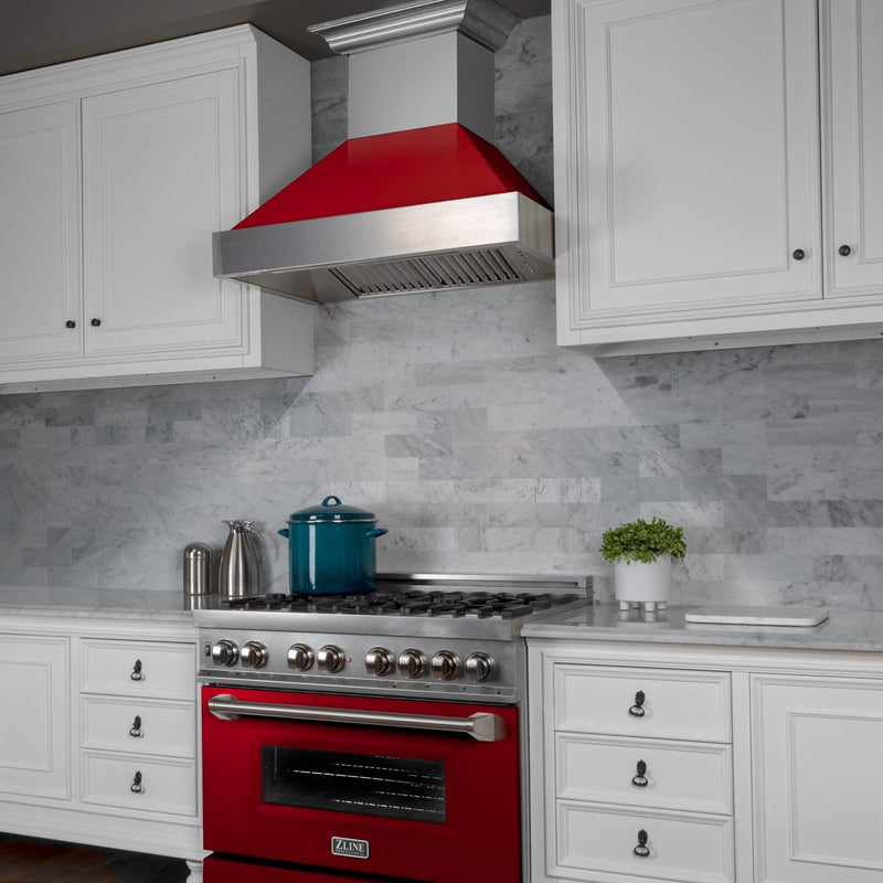 ZLINE Ducted Fingerprint Resistant Stainless Steel Range Hood with Red Gloss Shell (8654RG)