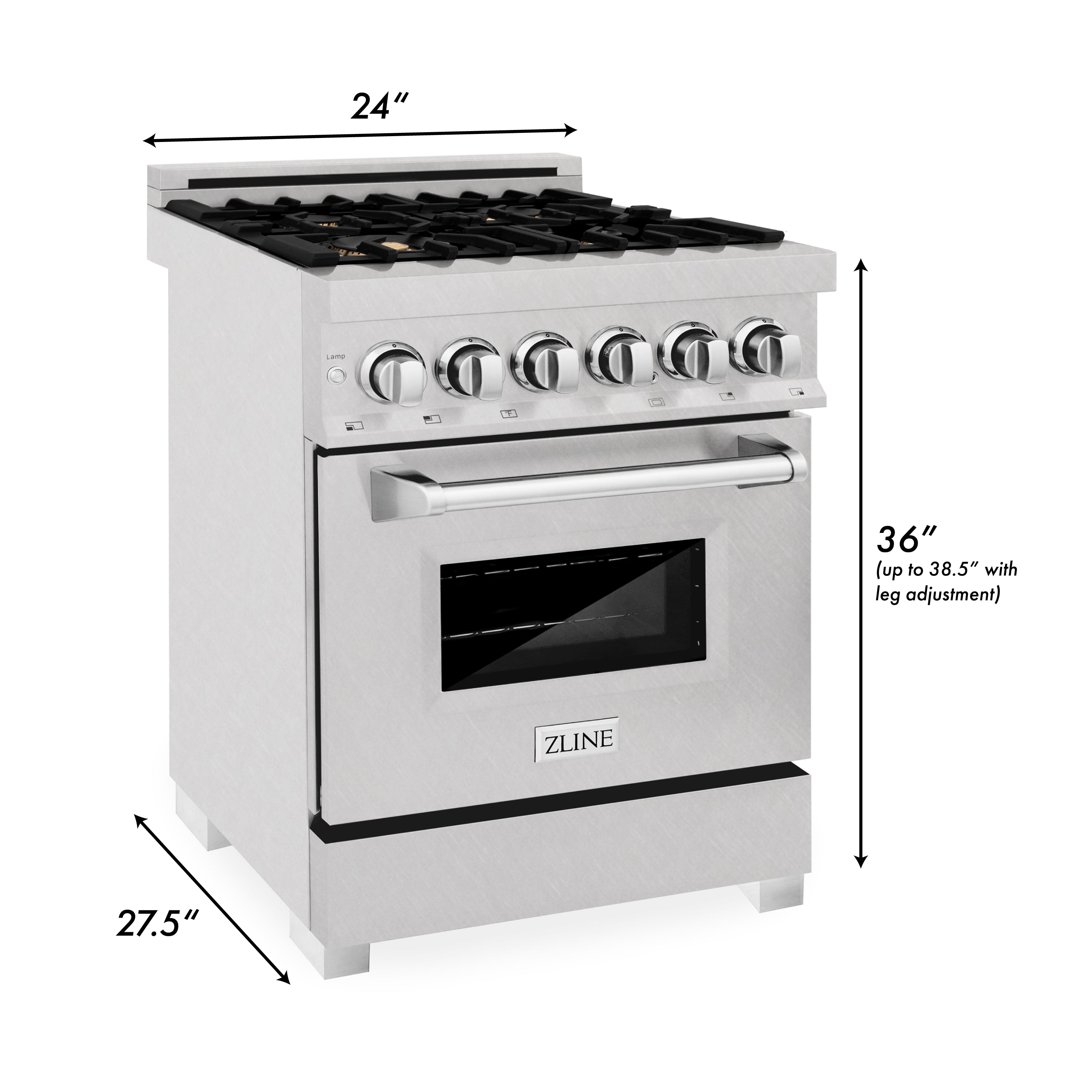 ZLINE 24 in. Professional Dual Fuel Range in Fingerprint Resistant Stainless Steel with Brass Burners (RAS-SN-BR-24)