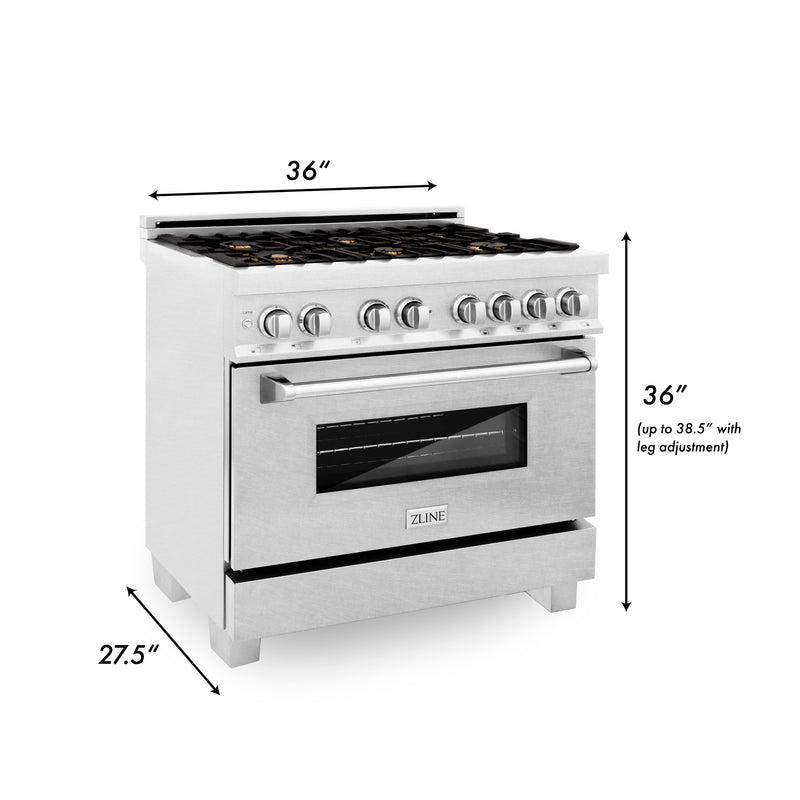 ZLINE 36 in. Professional Dual Fuel Range in Fingerprint Resistant Stainless Steel with Brass Burners (RAS-SN-BR-36)