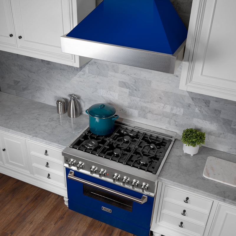 ZLINE Ducted Fingerprint Resistant Stainless Steel Range Hood with Blue Gloss Shell (8654BG)