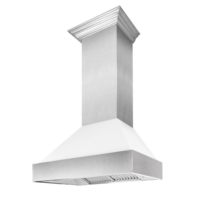 ZLINE 30 in. Kitchen Package with DuraSnow Stainless Steel Dual Fuel Range with White Matte Door and Convertible Vent Range Hood (2KP-RASWMRH30)