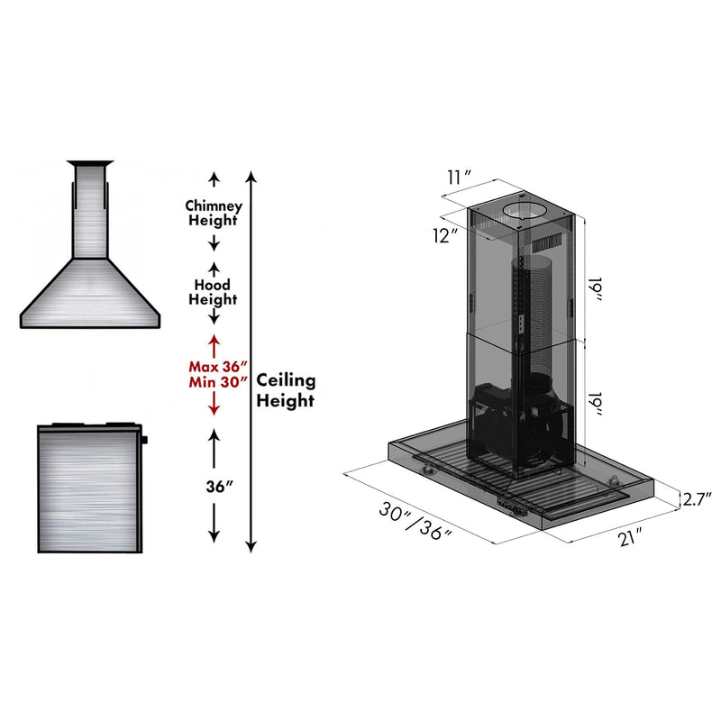 ZLINE Convertible Island Mount Range Hood in Black Stainless Steel (BSKE2iN)