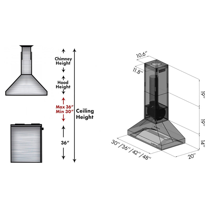 ZLINE Ducted Island Mount Range Hood in Stainless Steel (597i)