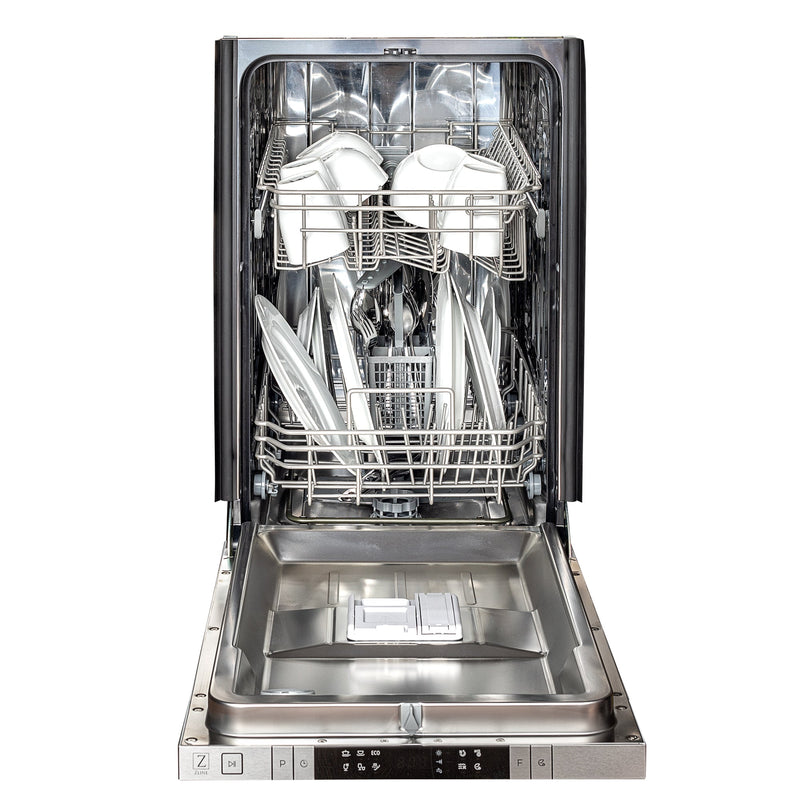 ZLINE 18 in. Compact Top Control Dishwasher with Blue Gloss Panel and Modern Style Handle, 52 dBa (DW-BG-H-18)