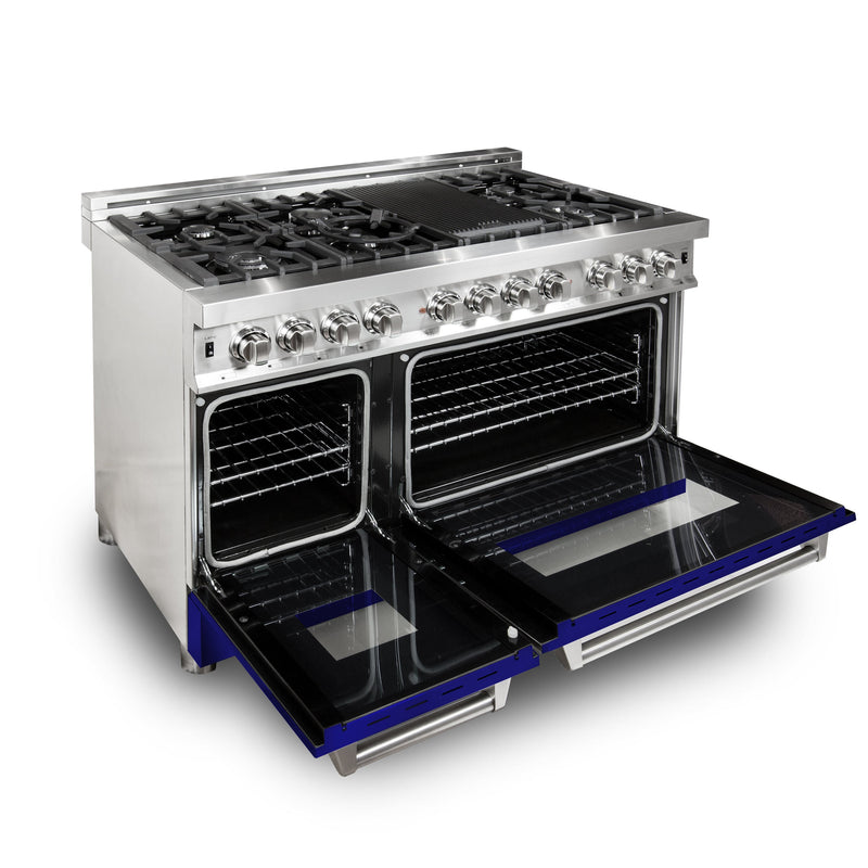 ZLINE 48 in. Professional Dual Fuel Range in Stainless Steel with Blue Matte Door (RA-BM-48)